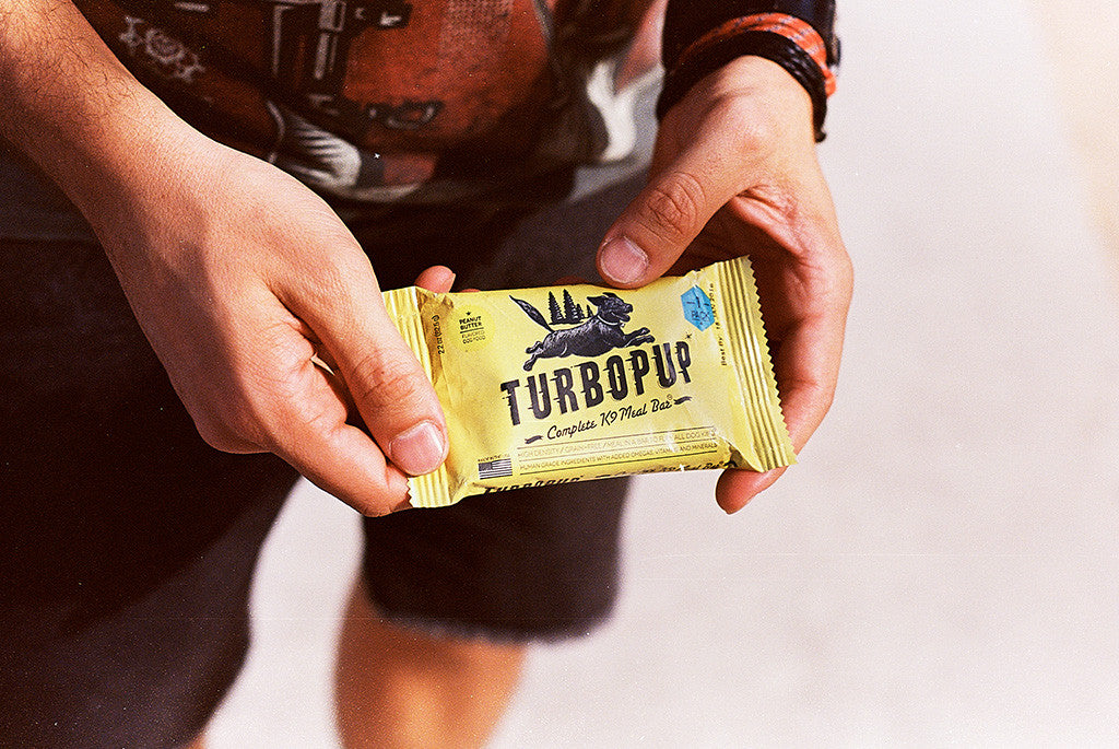 Man holding a Turbopup in Peanut Butter Flavor - Dog Power Bar | Zee.Dog