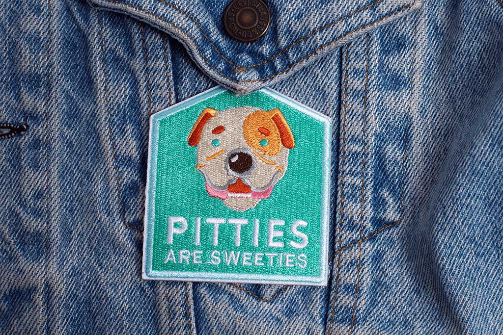 Pitties are Sweeties Dog Patch applyed on jacket | Zee.Dog